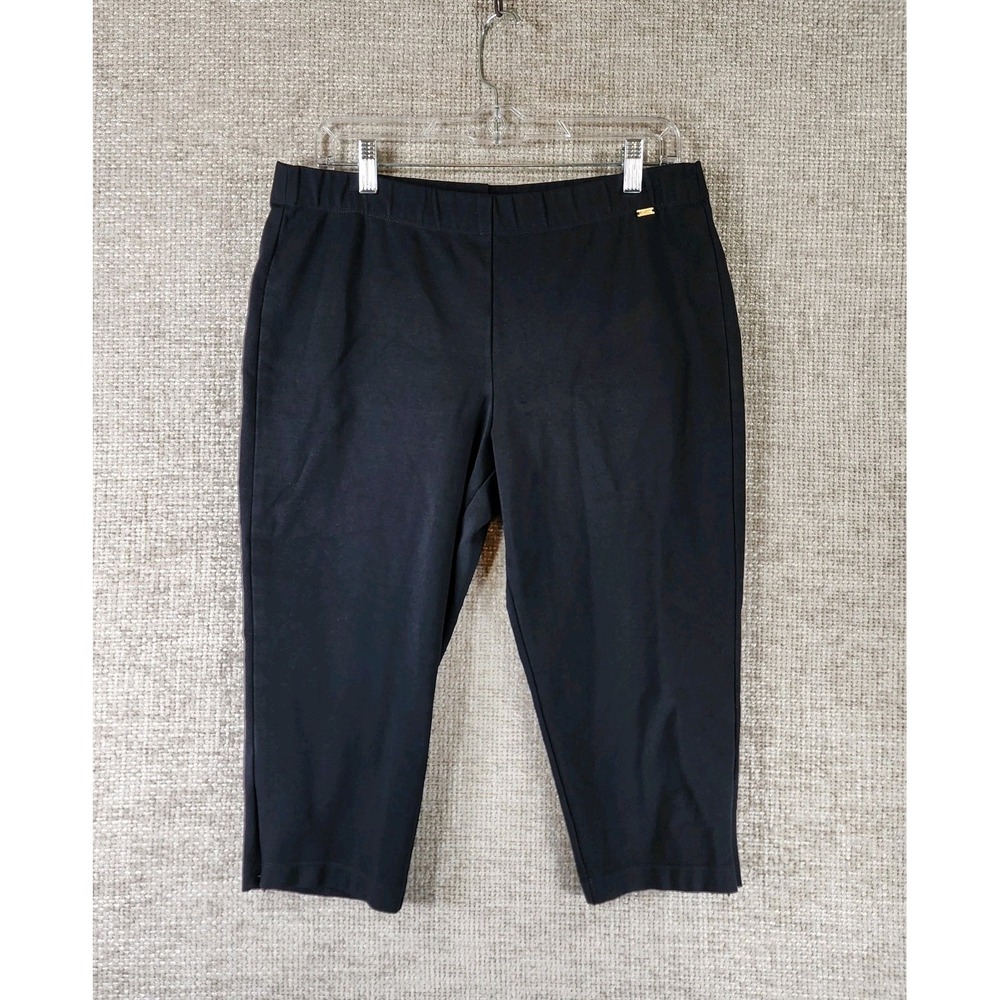 St John Pullon Cropped Pants Capris Womens L Black Cotton Blend Zip Cuff